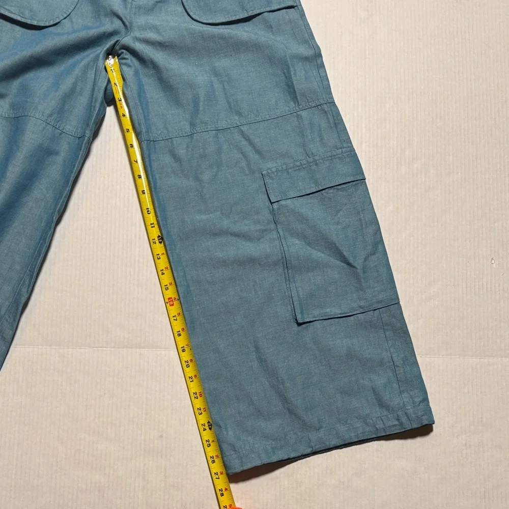 MOUSSY Out Pocket Bag Blue Cargo Pants Cotton Linen Elastic‎ Waist Stacking SZ 1 - Picture 9 of 16